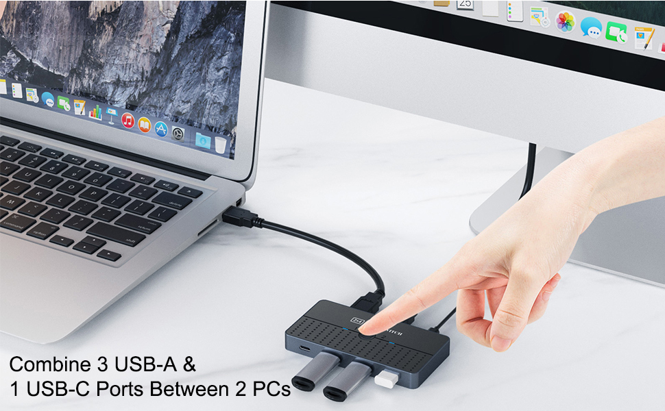 Hitoor USB 3.0 Switch 2 in 4 Out for 2 Computers Sharing USB C & A Devices, USB Switcher for PC Mous