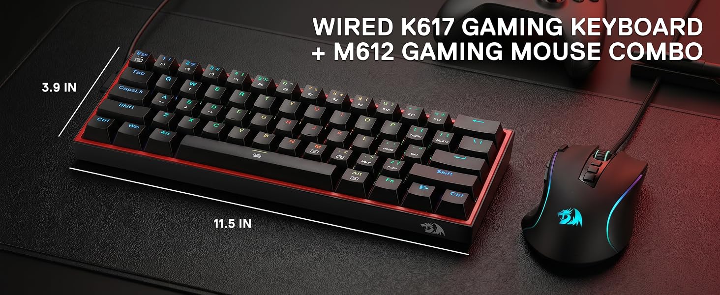 Redragon CB201 Gaming Keyboard & Mouse Combo, 61 Keys K617 Wired RGB Gaming Keyboard and 8000 DPI Wi