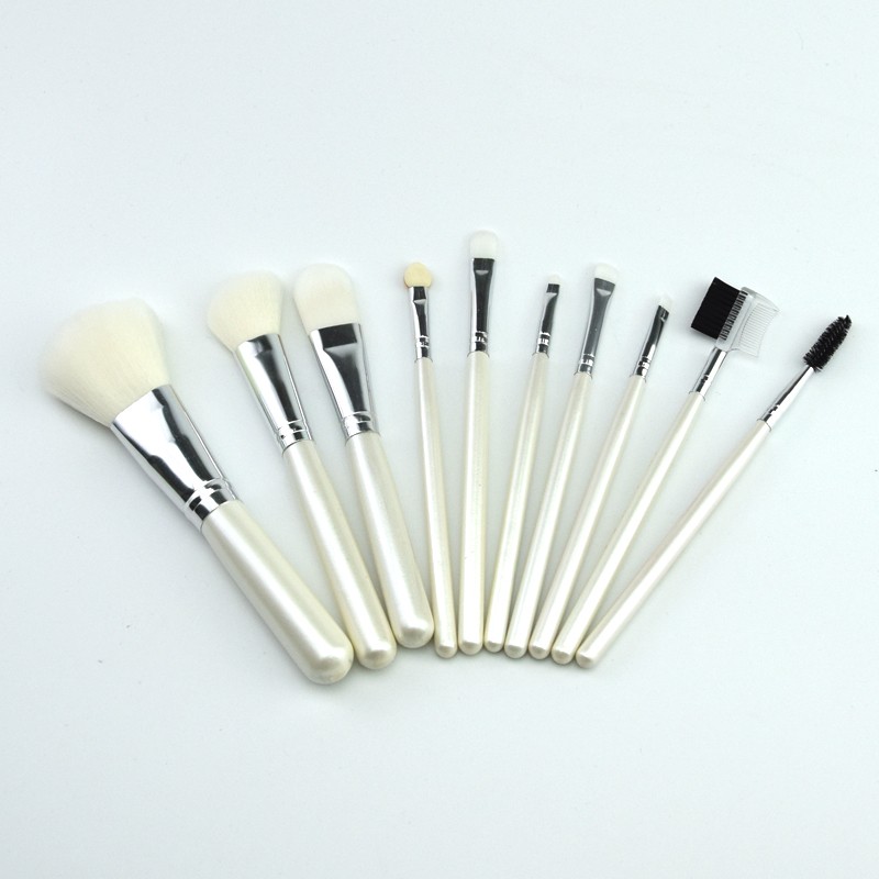 10pcs White Makeup Brush Set with PU Pouch