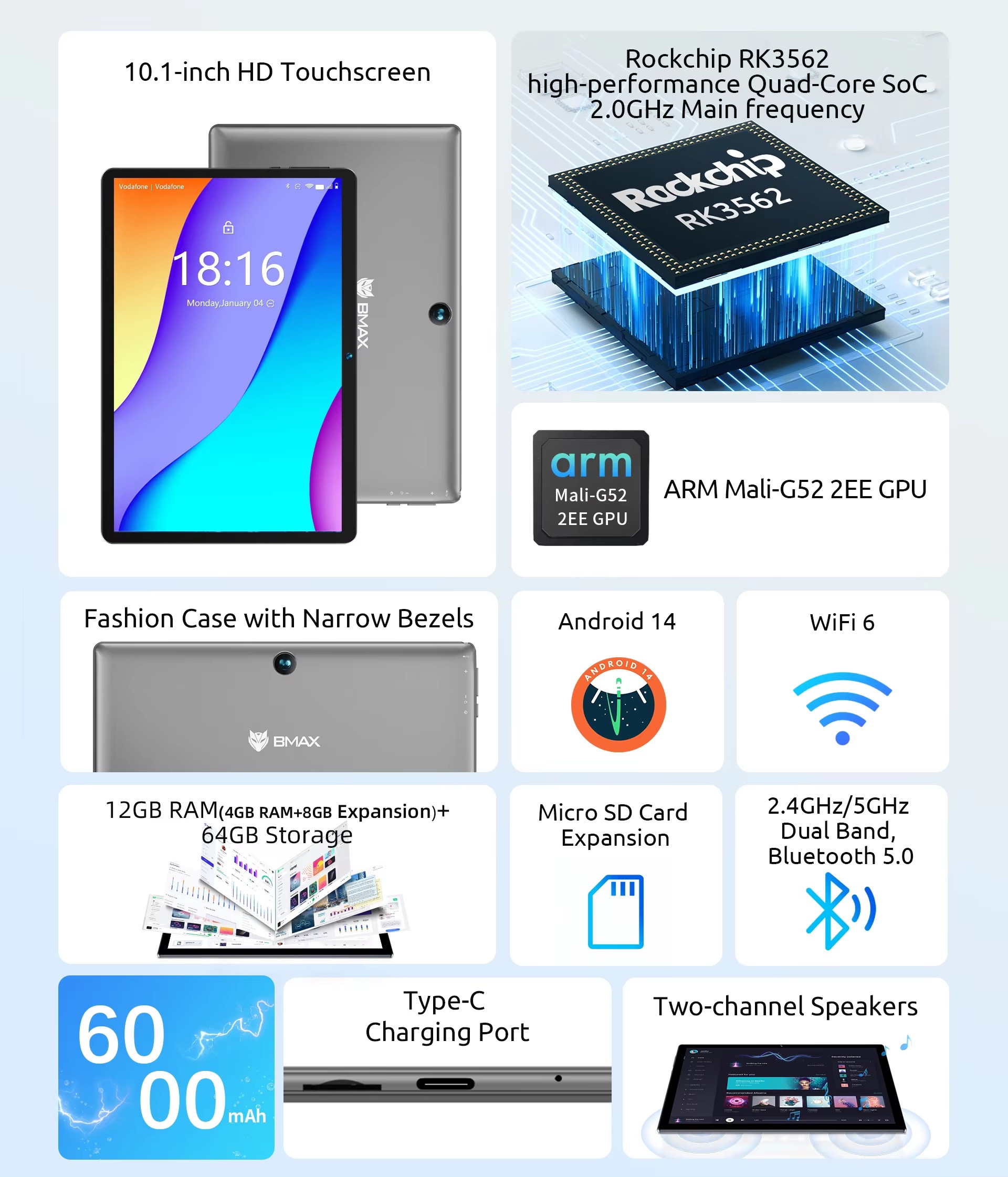 I9 Plus タブレット Android 15 12GB+64GB BMAX I9 Plus Android 15 Tablet 12GB RAM(4GB+8GB Expand) +