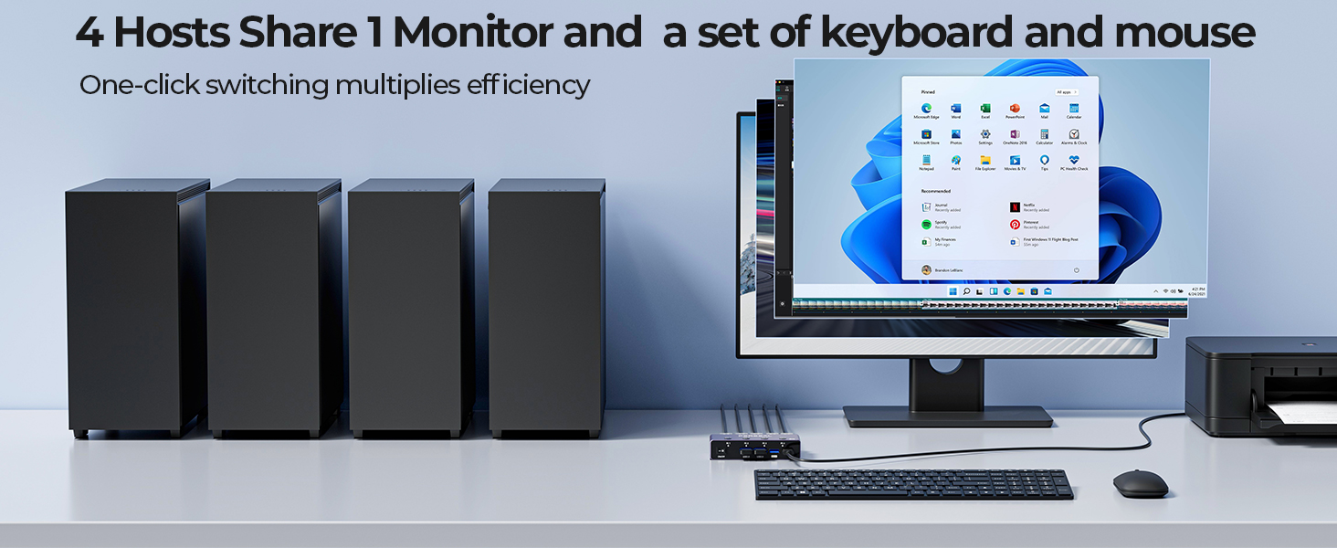 8K@60Hz HDMI KVM Switch 4 Computers Share One Monitor with 4 USB 3.0 Ports, Aluminum HDMI USB 3.0 KV