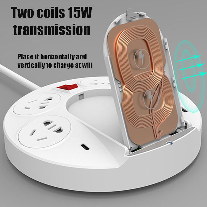 Wireless Charger Power Strip, 40W US Plug Surge Protector, 5 Ft Extension Cord with 4 Outlets