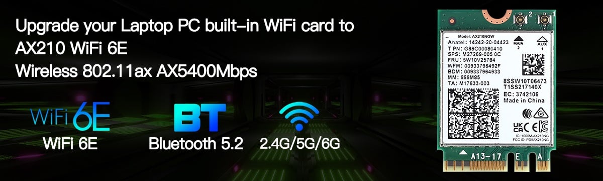 Carte WiFi 5400Mbps PCIe WiFi 6E Bluetooth5.2, Intel WiFi 6E AX210