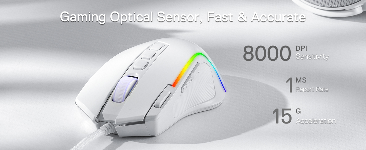 Redragon M612 Wired RGB Optical Gaming Mouse 8000 DPI Remapping Keys | Cable-Free 0 Delay, Redefine