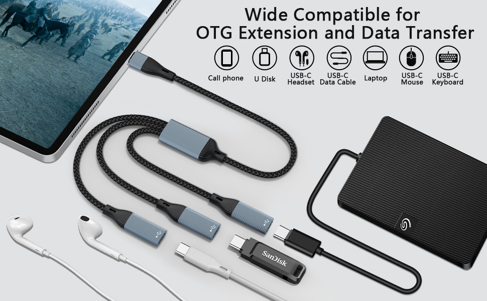 Used on Tablet Perfectly fit for USB C Tablets, makes the tablet equipped with three usb c female po