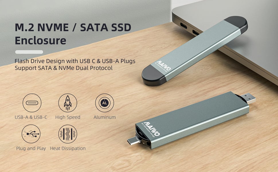 MAIWO K1683P2 M.2 NVME SATA NGFF SSD Enclosure Portable 2in1 USB3.0/USB C