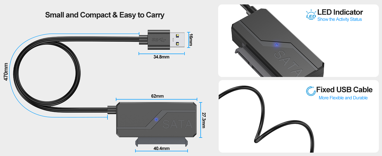 AUTYUE SATA to USB Adapter with Power Adapter, USB 3.0 to SATA III Converter with 12V 2A 24W Adapter