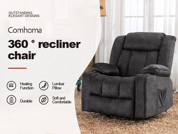 COMHOMA Recliner Chair Massage Rocker with Heated 360 Degree Swivel Lazy Boy Recliner Single Sofa S