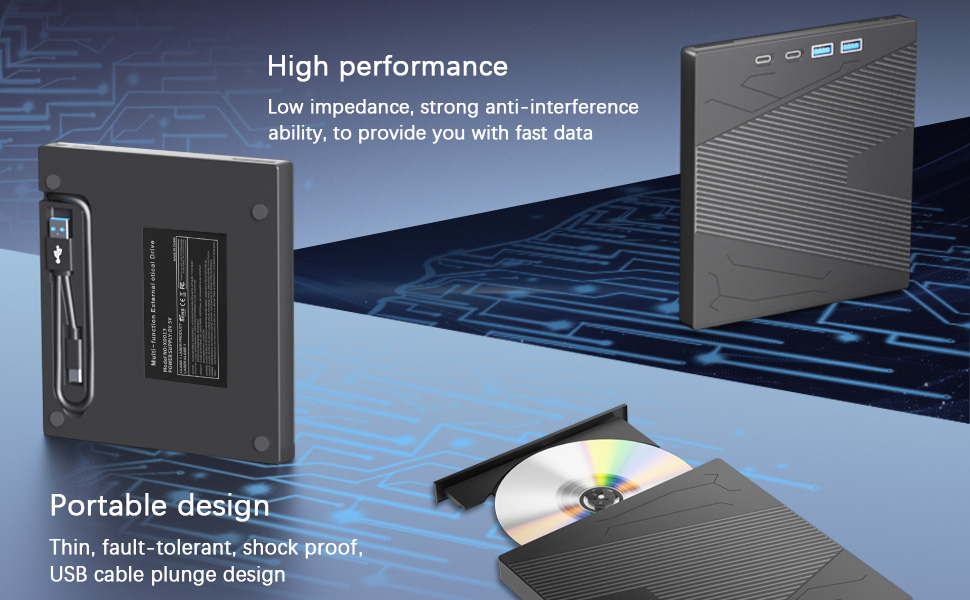 Plug and Play ,Built in cable This optical drive offers a USB 3.0 interface, which is plug-and-play