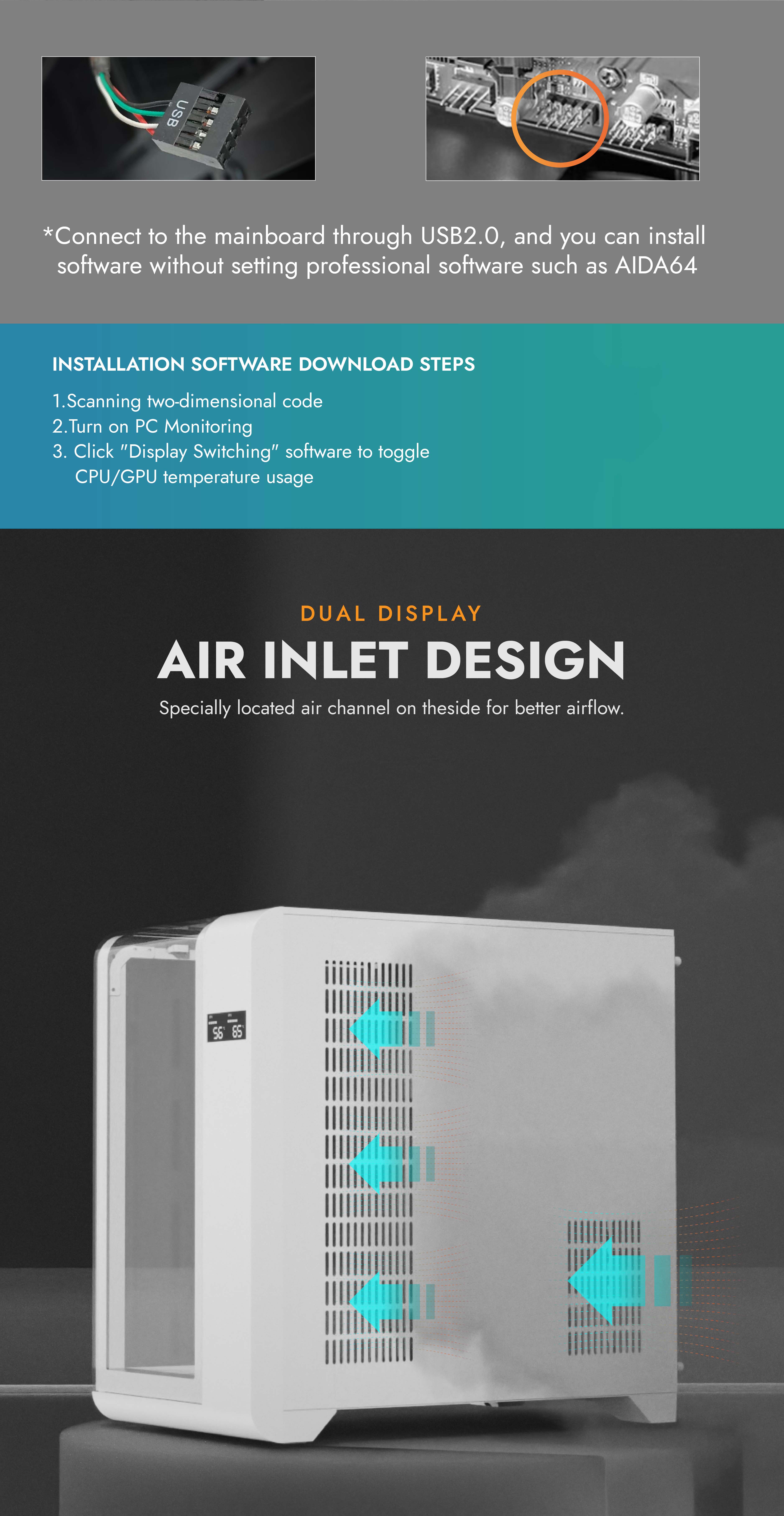 darkFlash L280, ATX Mid-Tower PC Gaming Case with Dual Real-Time Display