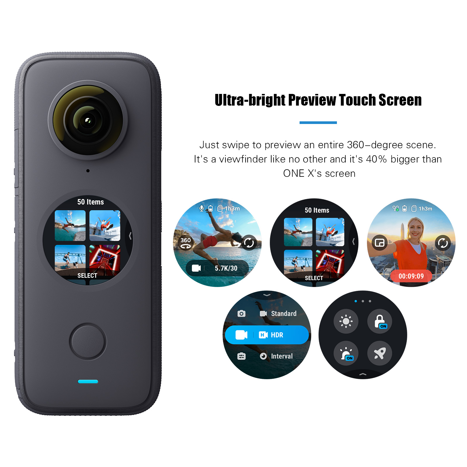Touch X2 Webcam, Construction WiFi Streaming, Video Camera,5.7K 30fps 360 Voice ONE Action Insta360 Screen,Live Documentation Transfer Degree Stabilization, Waterproof Control,Real Sports Time