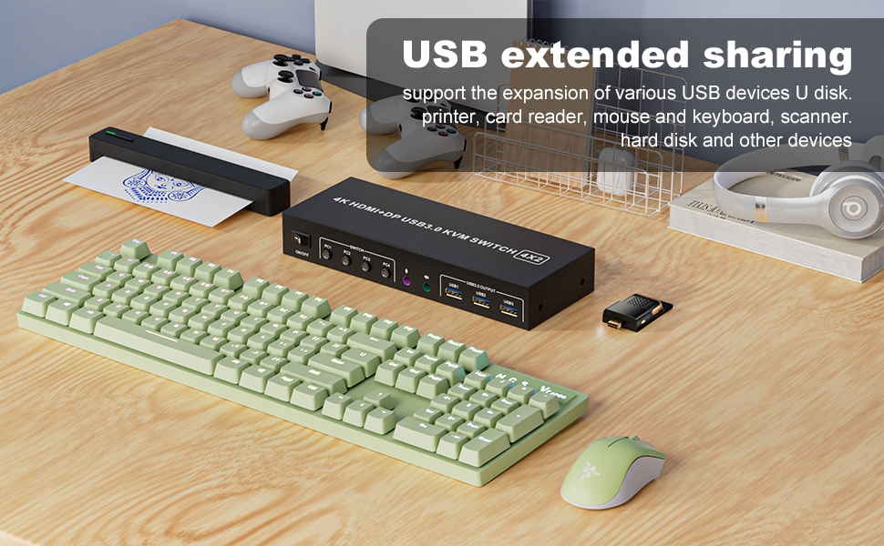 HDMI + DP KVM Switch 2 Monitors 4 Computers, Dual Monitor HDMI + Displayport USB 3.0 KVM Switches