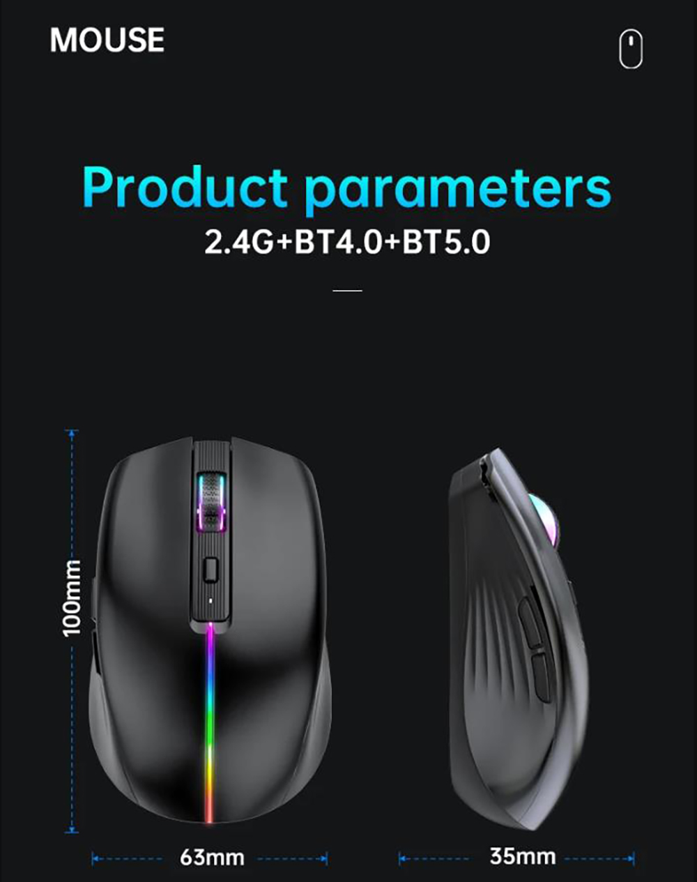 Gaming Mice, Bluetooth Wireless Mouse - (BT4.0/BT5.0+2.4G) Tri-Mode High Performance Wireless Mouse,