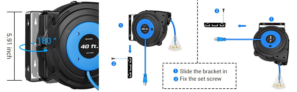 DEWENWILS Extension Cord Reel, 40FT Retractable Extension Cord, 12AWG/3C  SJTOW, 15A Circuit Breaker, Wall/Ceiling Mounted, Blue 