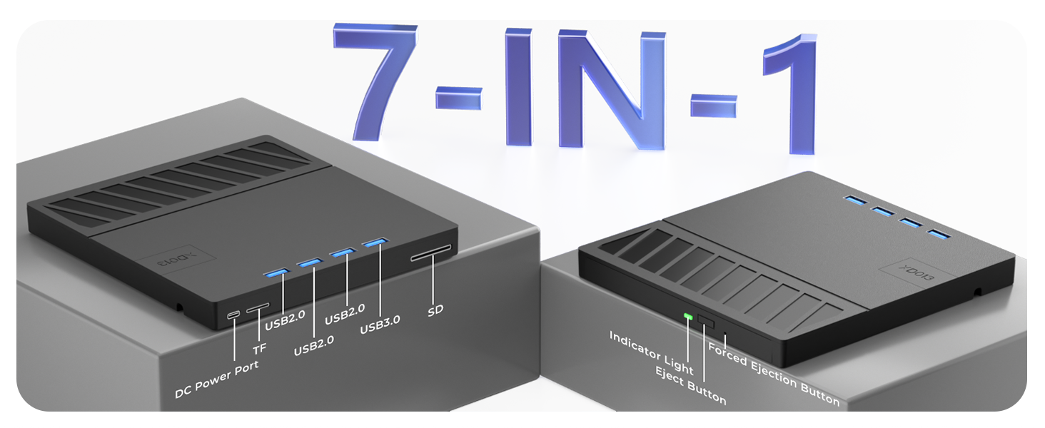 7 in 1 External Blu Ray Drive, USB 3.0 Type-C External Blu ray Player, 100GB BD write support, 3D Ex