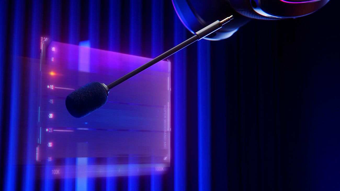 Close-up view of the ROG Delta II detachable 10 mm super-wideband boom microphone