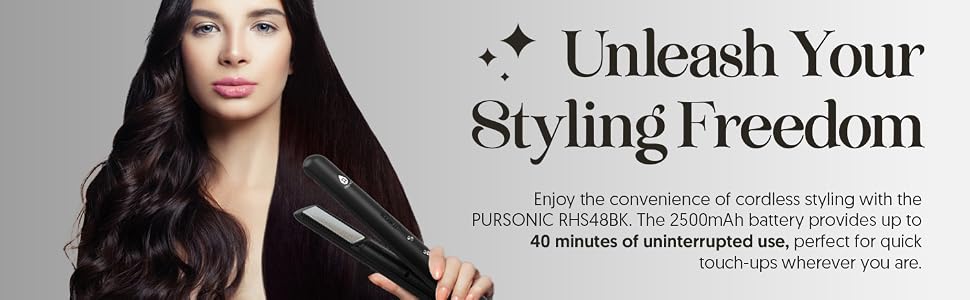 Pursonic RHS48BK USB Rechargeable Cordless Hair Straightener