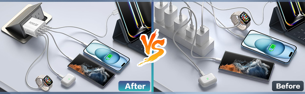 2-Pack USB C Wall Charger, 50W 5-Port USB C Charger Block, Fast Charging Block 2 USB C+3USB A Wall P