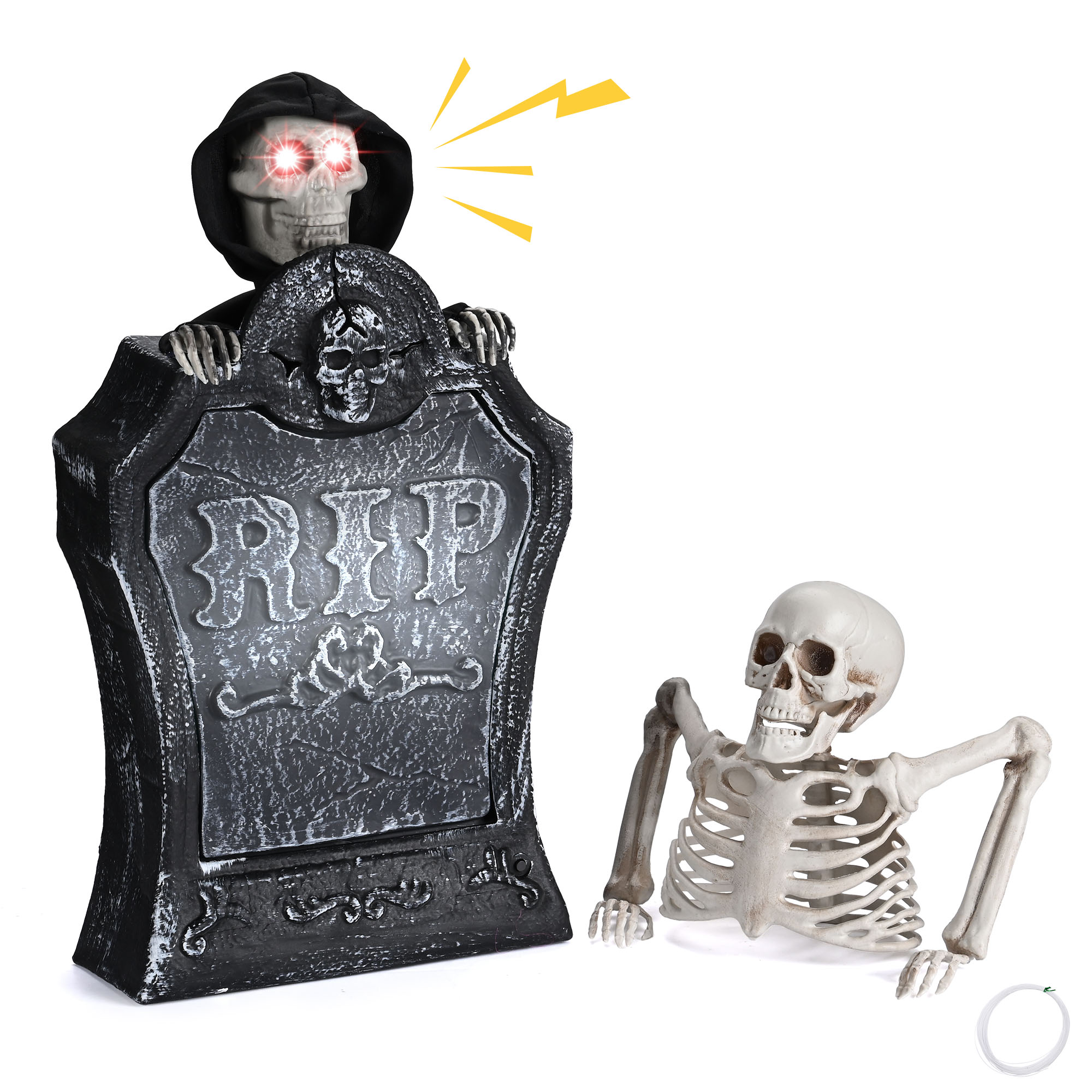 Animated Halloween Tombstone with Half Skeleton