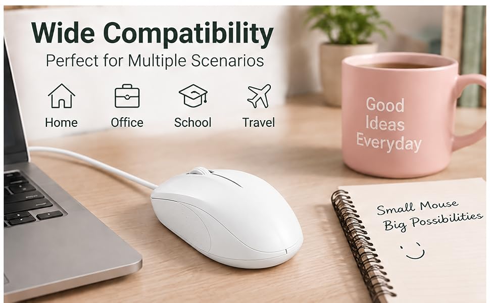 Silent Wired Mouse, 1200 DPI Ergonomic USB Computer Wired Mouse for Office & Home, Plug & Play, Wire