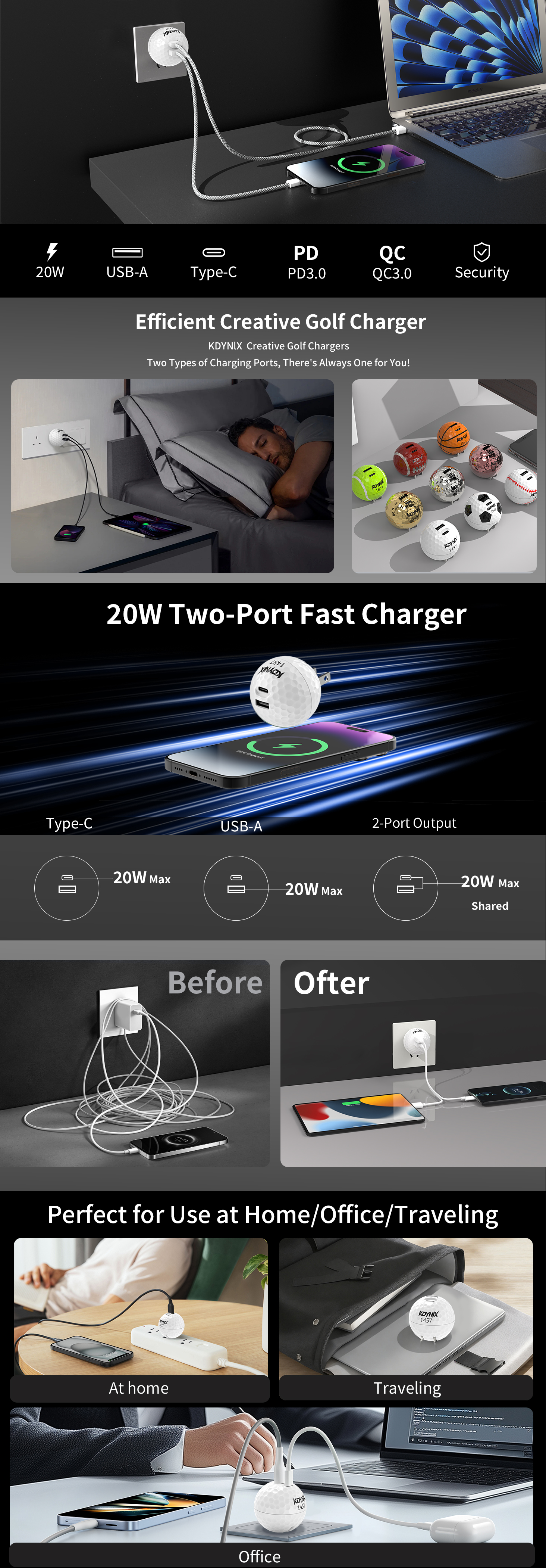USB-C Charger, 20W Power Delivery, iPhone/iPad/Galaxy Compatible, Fast Wall Adapter
