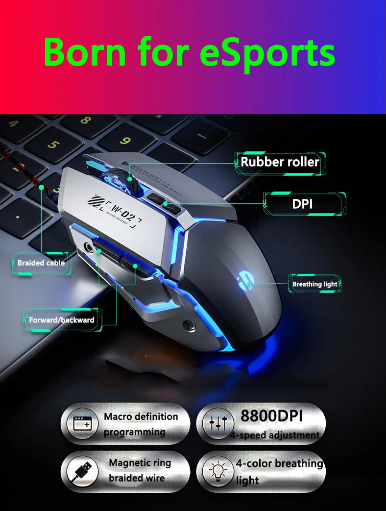 Gaming Mouse, USB Wired Gaming Mice, Silent Competition Mouse New Metal Style 6-Buttons, Silent Clic