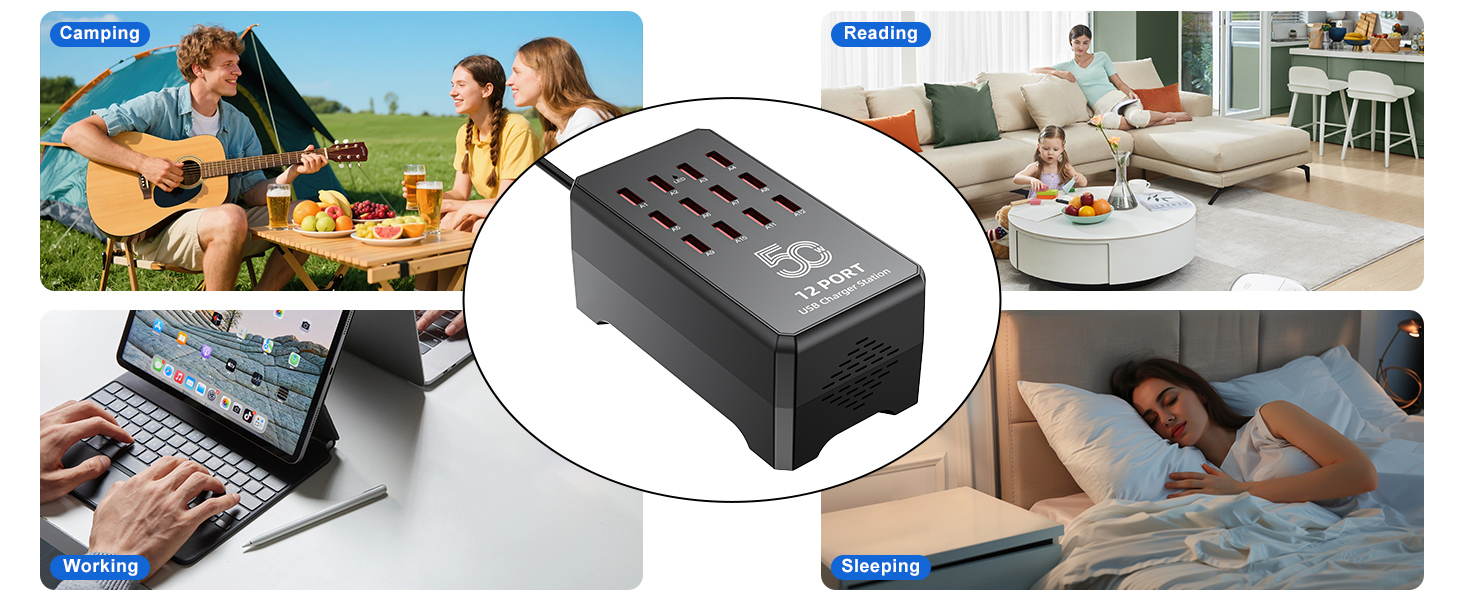 USB Charging Station for Multiple Devices, 12-Port USB Charger Block 50W