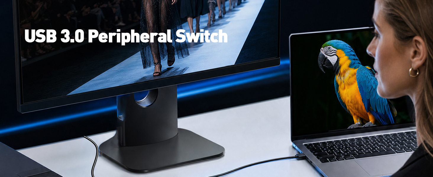 USB 3.0 Switch for 2 Computers, Sharing 4 USB-A & 3 USB-C Devices - 7 Port USB Switcher Selector