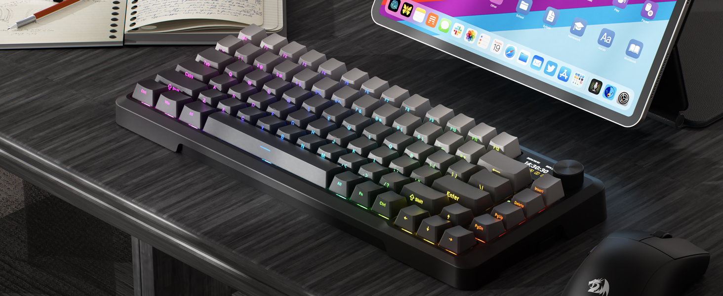 Redragon K724 PRO Wireless 81-Key Gasket Gaming Keyboard, TFT Screen & Knob | Easy-Control LED Info