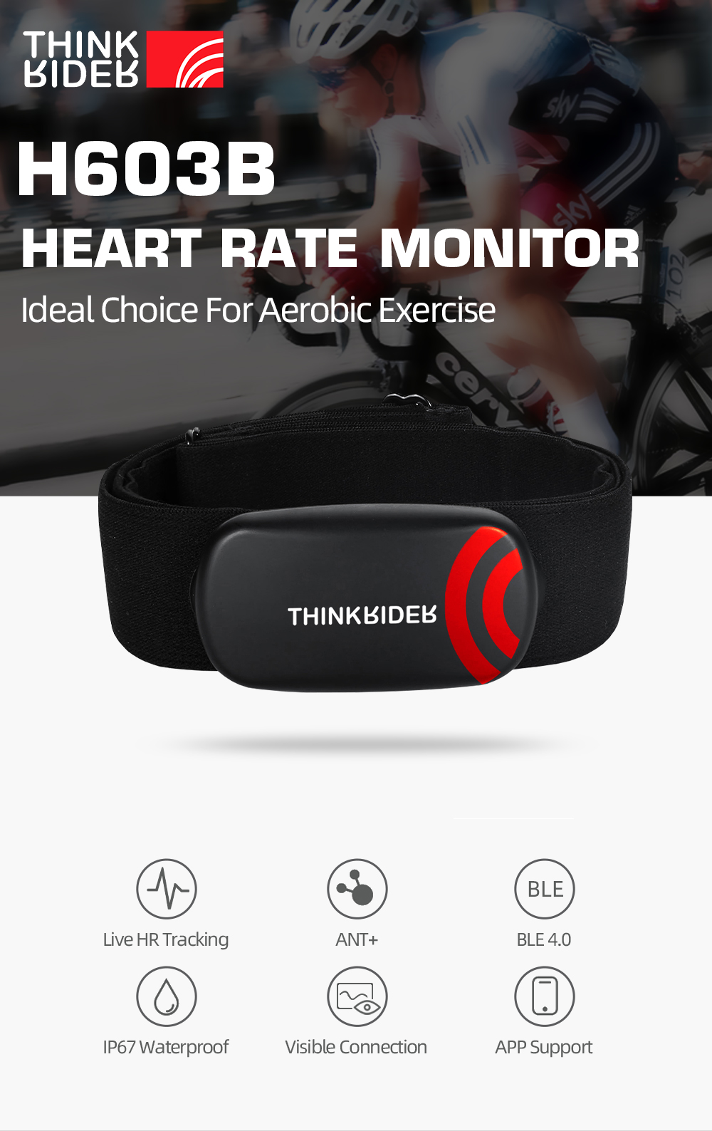 Heart Rate Monitor Chest Strap, waterproof, compatible with mobile devices/PC/watch (with