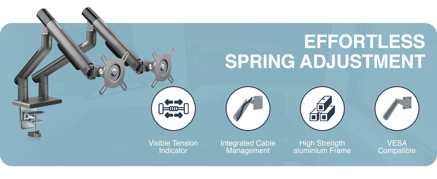 slim monitor arm, dual monitor arm, minimalist monitor mount, low-profile, VESA mount, ergonomic