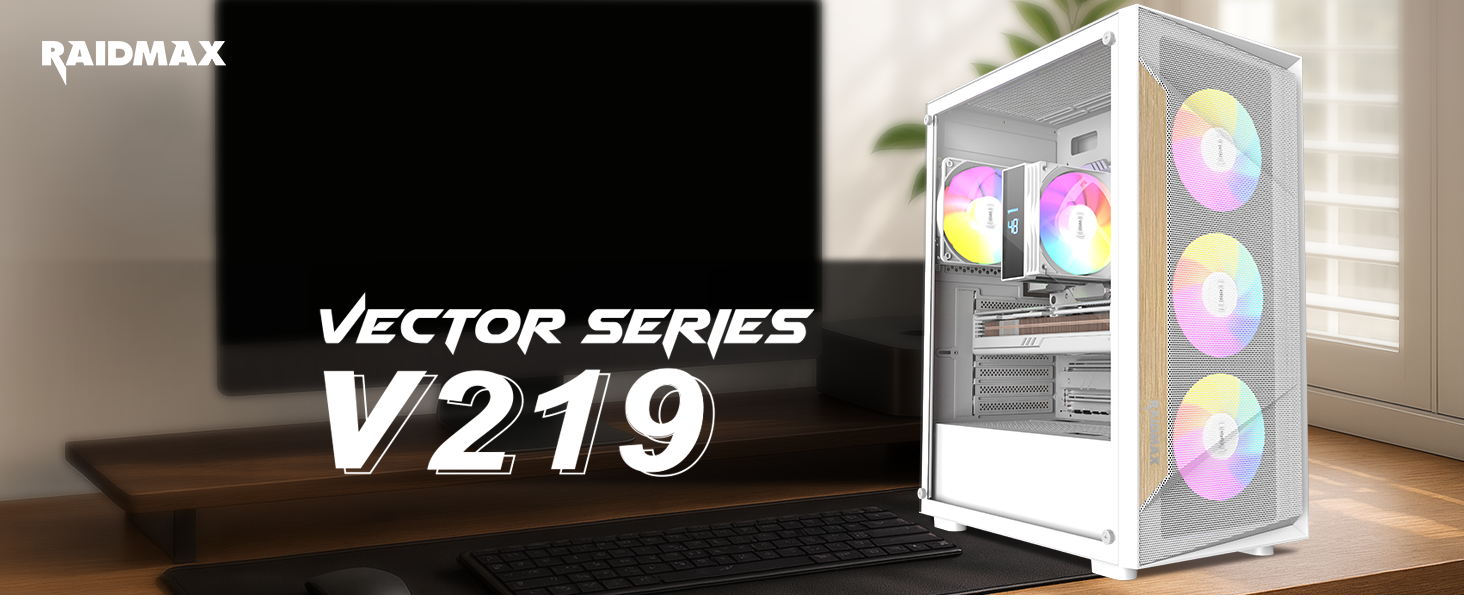 v219, mesh front intake airflowm, argb fans, atx mid tower gaming case
