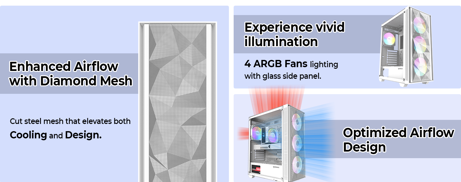 atx mid tower case, meash front intake, argb fans