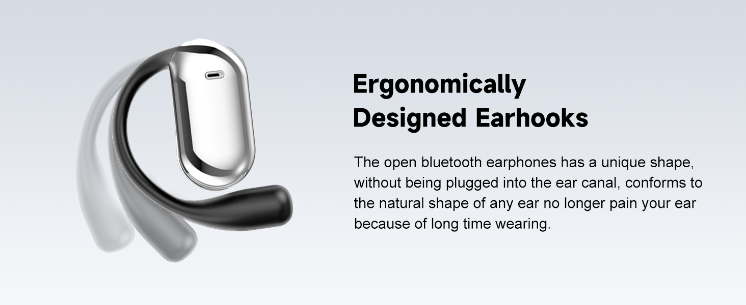 Open Ear Bluetooth 5.4 Wireless Earbuds, Wireless Headphones Sport Over Earphones Built-in Mic with