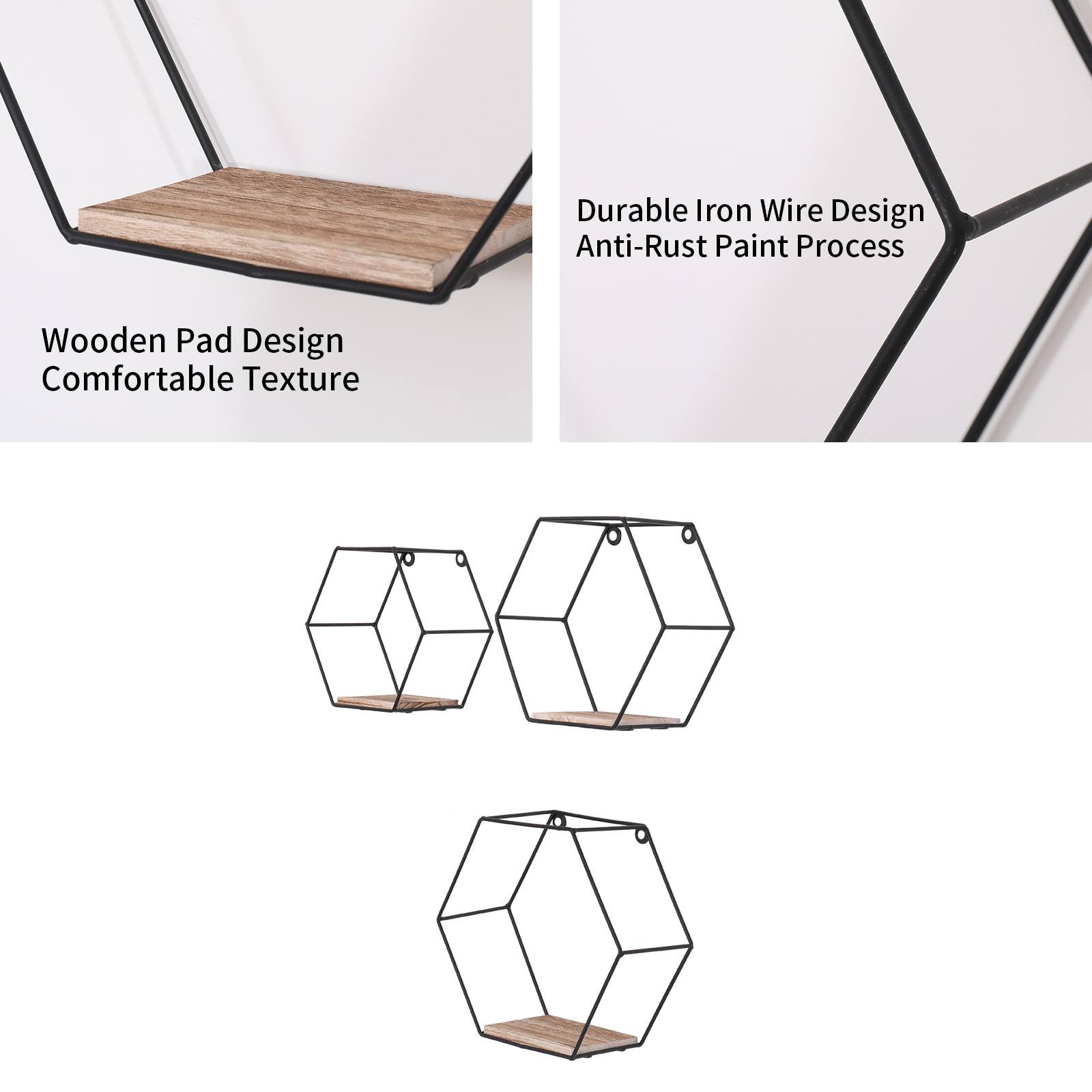 Hexagon Floating Shelves Wall Mounted Metal Set of 3 Honeycomb