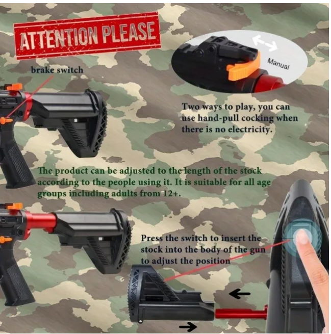 M4 Electric Gel Ball [7.4v High Speed Upgrade] Toy Rifle-WH28B-1