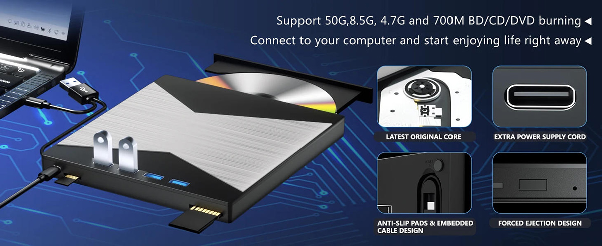 Package Including: 1*External Blu ray Drive 1*User Manual 1*DC Power Supply Cable