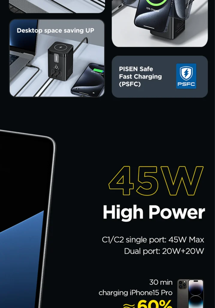 PISEN 45W GaN Desktop Magstation Charger (US)