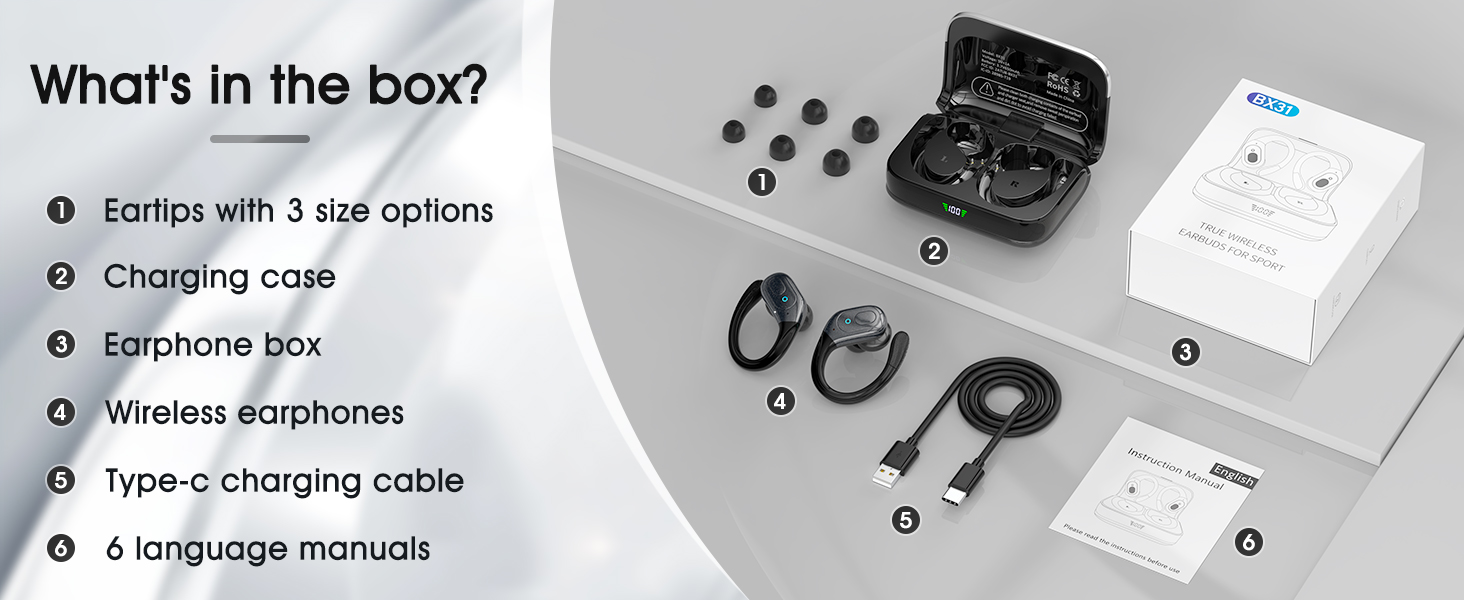 Wireless Earbuds, Sports Bluetooth Headphones, Running Headphones 75Hrs Playtime Ear Buds with LED P