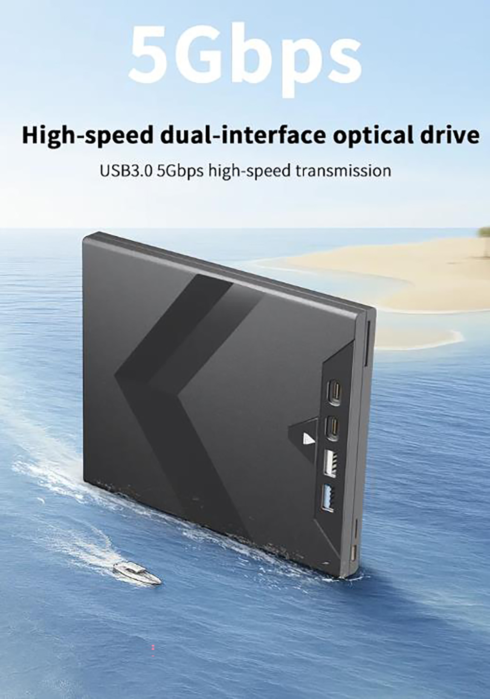 [7 in 1] External CD/DVD Drive for Laptop, Slot-Loading Portable CD DVD Reader for Laptop