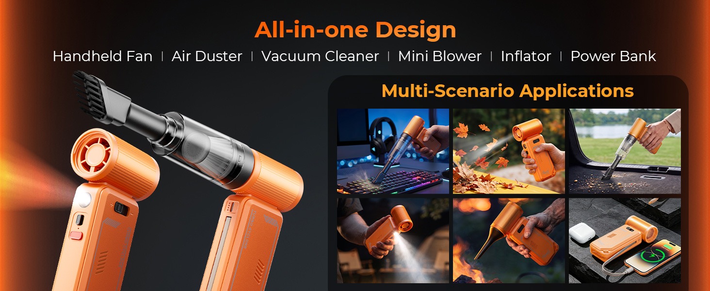 Rosewill Portable Multi-Functional Fan with Power Bank & Flashlight - Orange