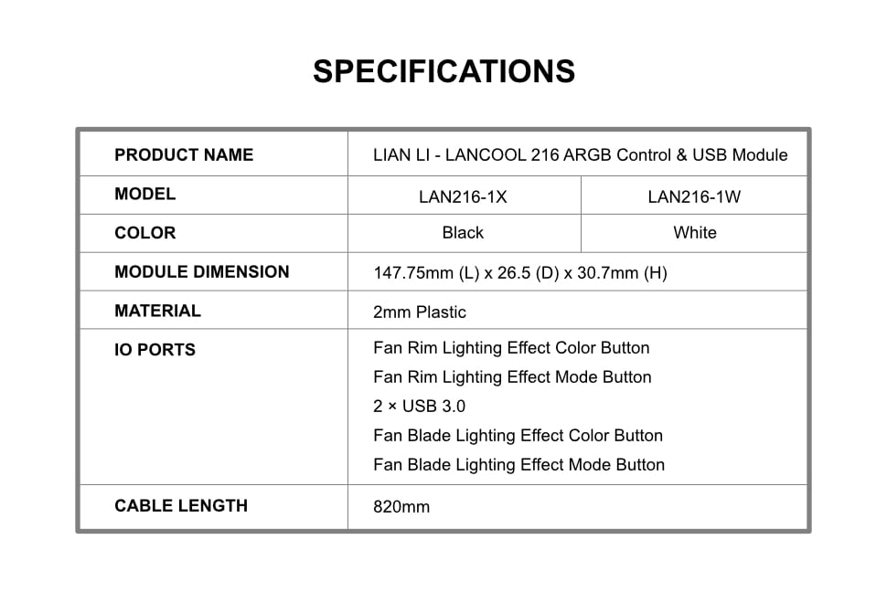 LIAN LI LAN216-1W , White Additional IO Kit, Fan Control / USB module ,  Compatible with Lancool 216RW only -------------LAN216-1W 