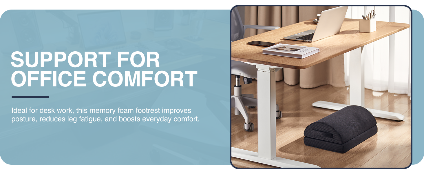 memory foam footrest, ergonomic footrest, under-desk footrest, desk footrest, rocking footrest