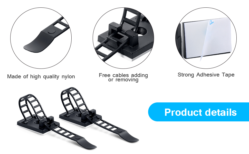 100PCS Adhesive Cable Ties Cable Clips
