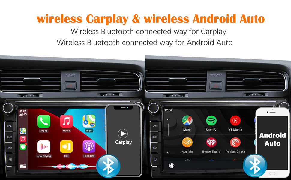 Binize 9 Inch Double Din Car Stereo with Wireless Apple Carplay&Android  Auto Touch Screen Car Radio Bluetooth Multimedia Player Support FM/AM/Backup  Camera Input/SWC 