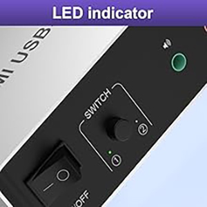 LED Indicator When switching to which PC, the LED will tell you whether PC1 or PC2 is active.