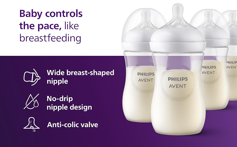 Philips Avent Natural Baby Bottle With Natural Response Nipple, Purple, 9oz 4pk