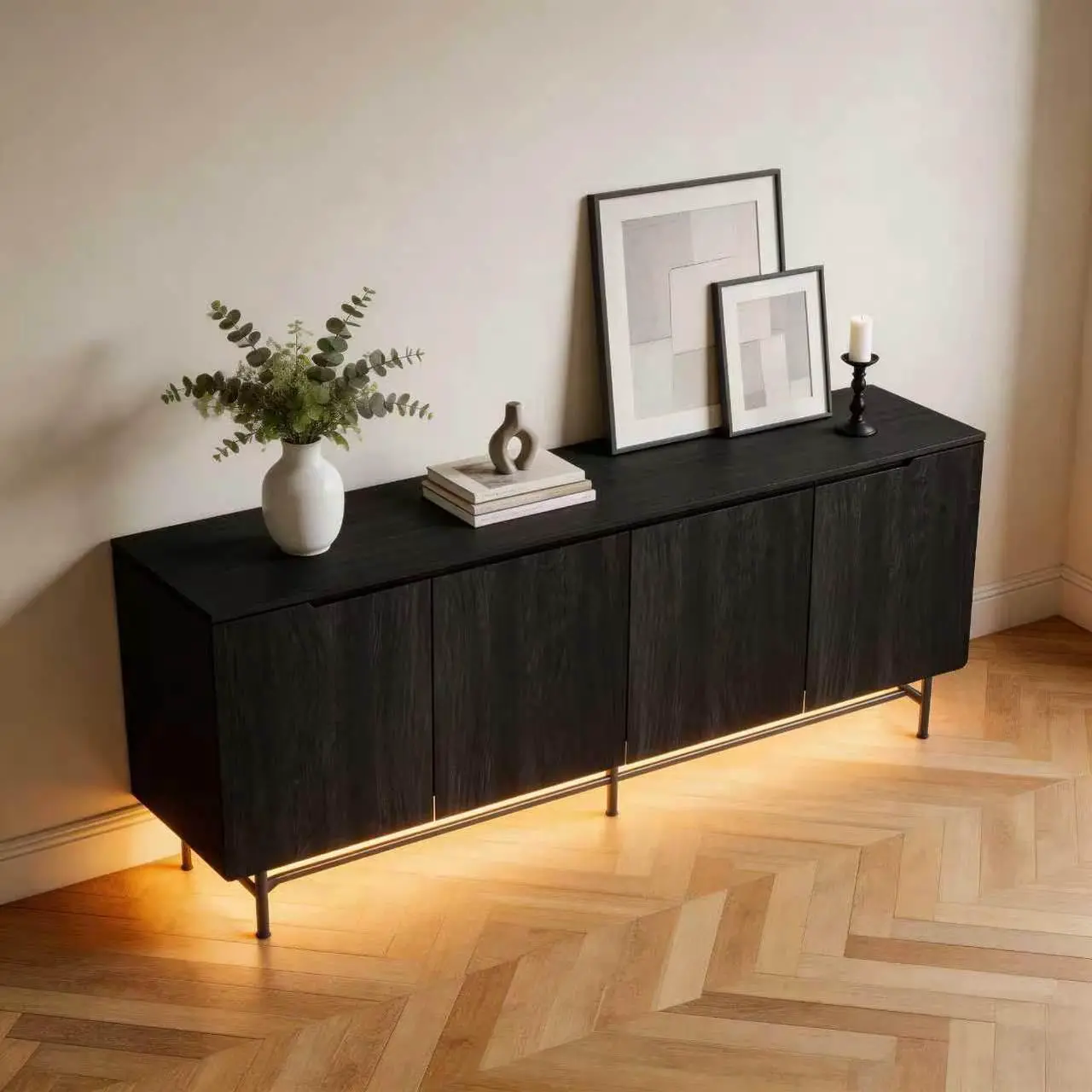 Black Fluted Sideboard Cabinet