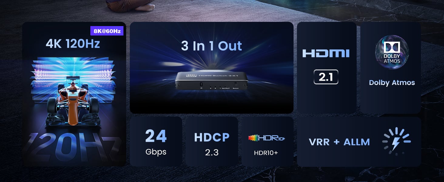 8K 60Hz HDMI Switcher - 3 in 1 Out