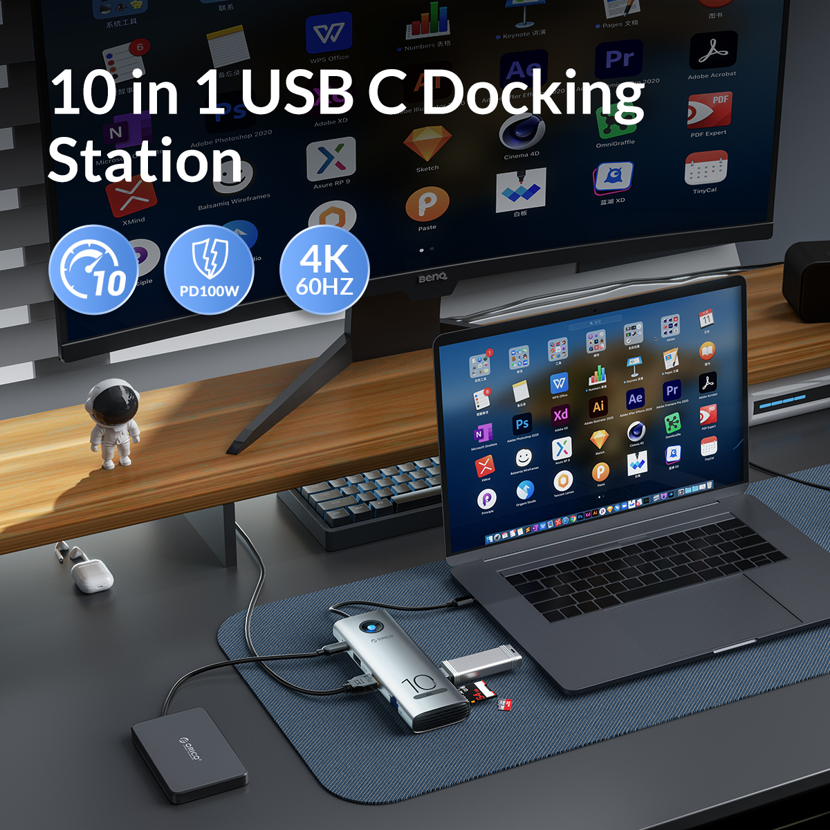 ORICO 10-in-1 10Gbps USB C Docking Station with USB 3.0 10Gbps 